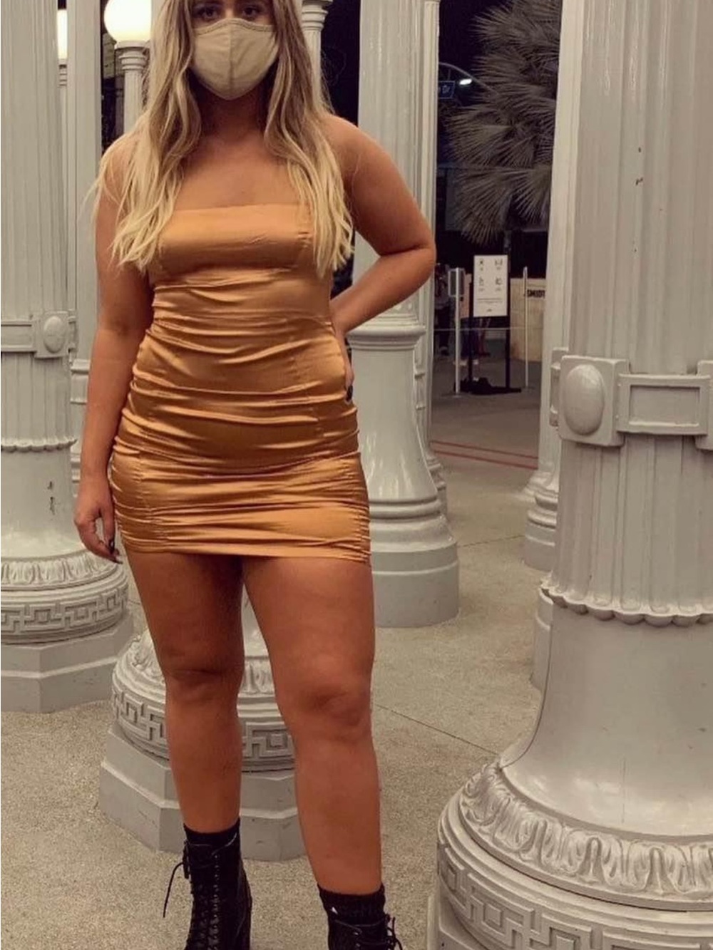 Satin Strapless Mini Dress in Copper